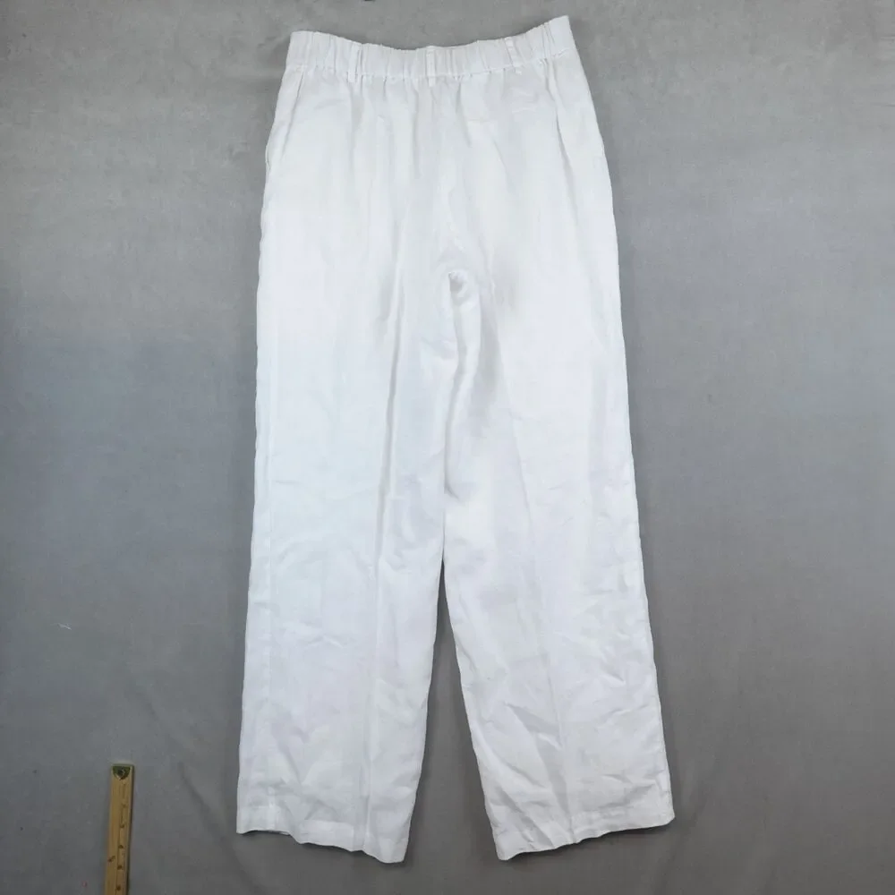 Quince Trouser 100% European Linen Pleated Women Sz 10 White Flax Coastal Beach